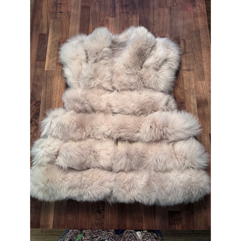 SAGA FOX FUR VEST Real Premium Furmark Certified Cream Beige Tiered Gilet M. New